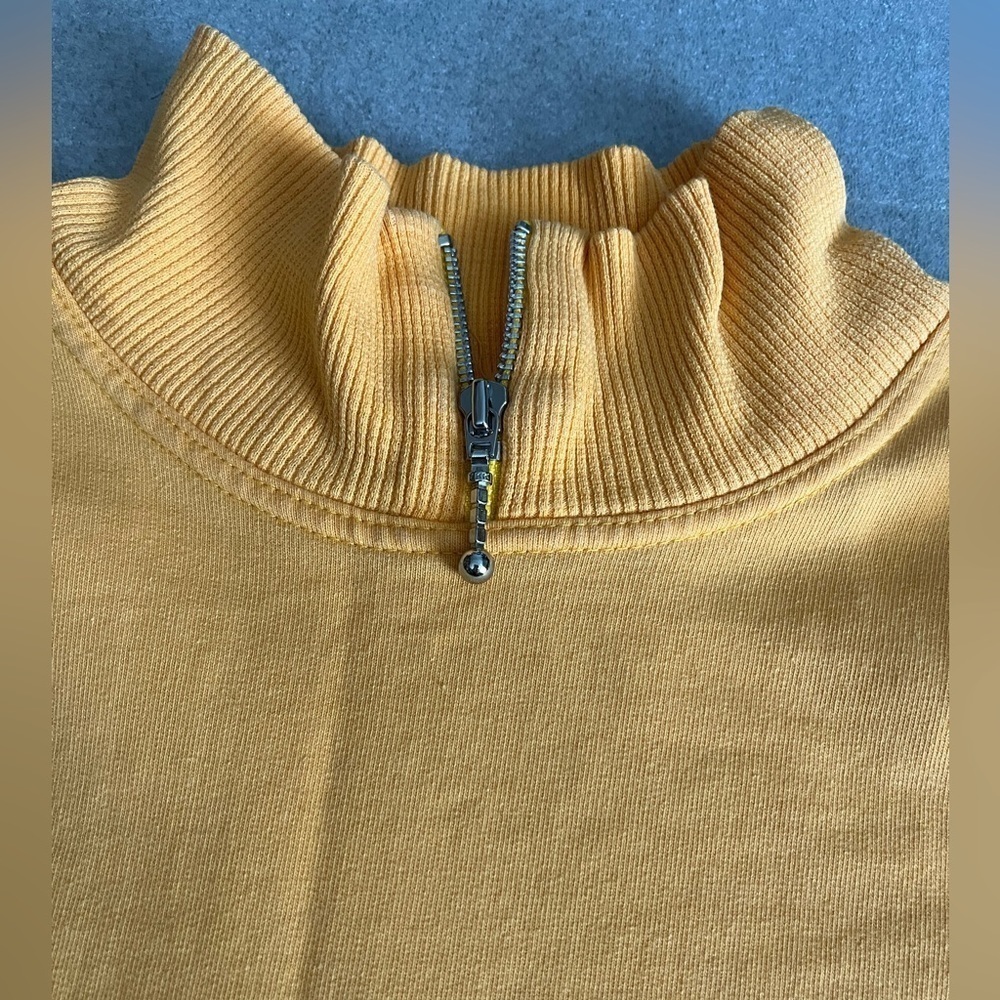 [XL/PTP:23”]Vintage Yellow Neck Zip Pullover Cotton Sweatshirt - Picture 3 of 9